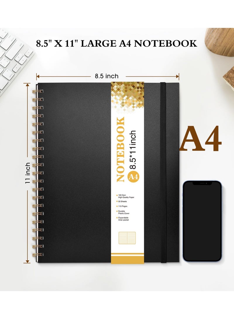A4 Spiral Notebook Journal, 8.5 x 11 Inch College Ruled Lined Notebook, 100 GSM Paper, Plastic Hardcover, Black - Image 3