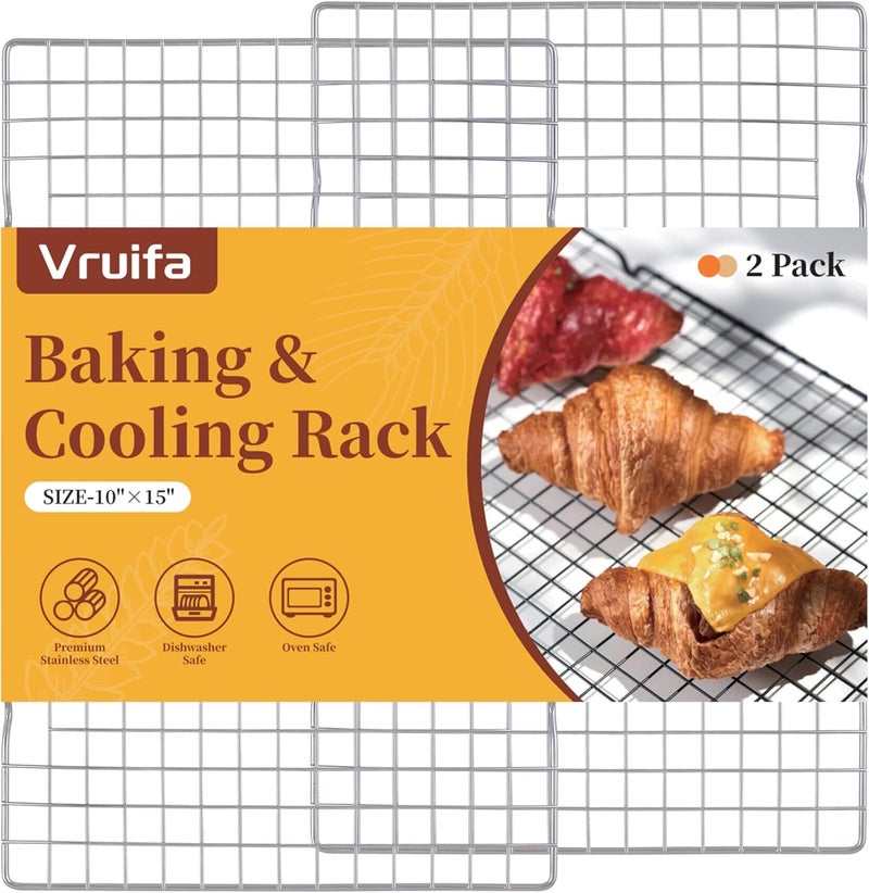 VRUIFA 2PCS Cooling Racks for Cooking and Baking, Stainless Steel Wire Rack Suitable for 10" x 15" Sheet Pan and Grilling, Roasting,Drying, Oven and Dishwasher Safe - Image 1