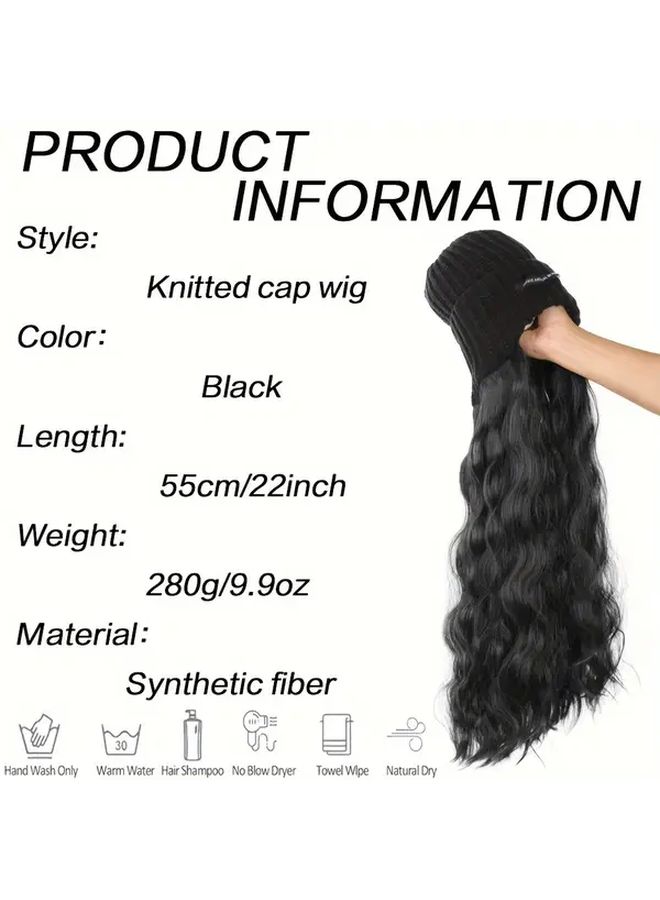 Black 22inch Curly Wig Woman Synthetic Hair No Maintenance Needed - Image 4
