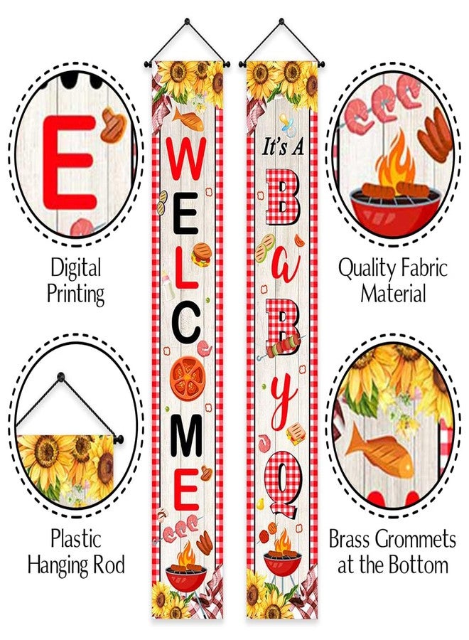 Ticuenicoa BBQ Baby Shower Porch Sign Banner- 2pcs It's A Baby Q Banner with Sunflower Design Rustic Barbecue Welcome Sign for Gender Reveal & Picnic Party Supplies - Image 5