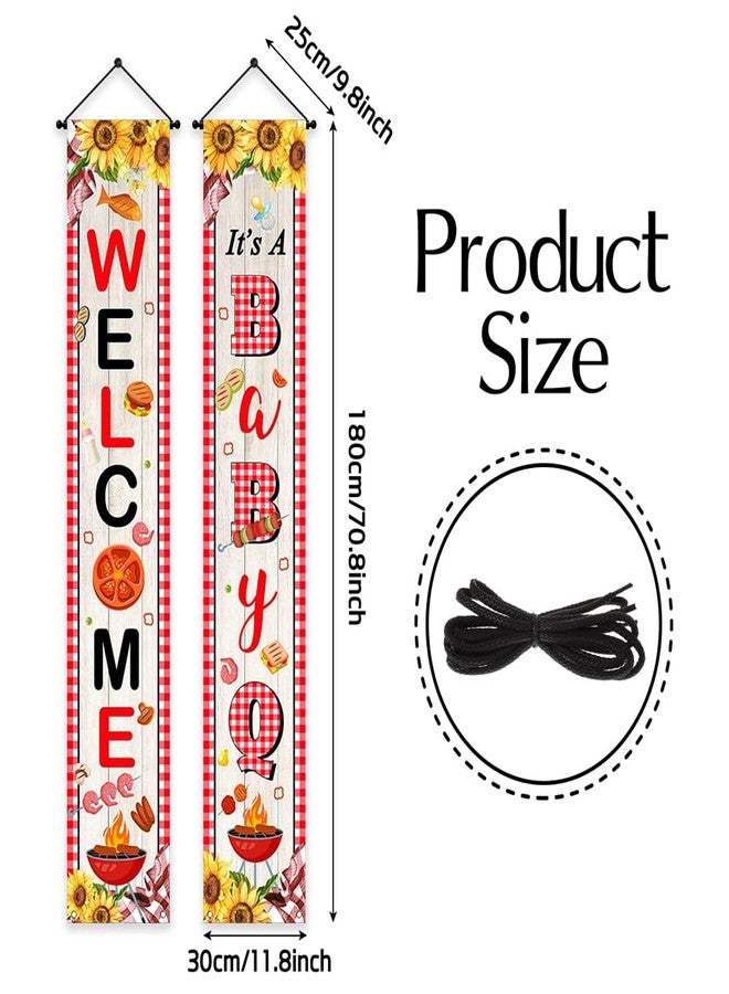 Ticuenicoa BBQ Baby Shower Porch Sign Banner- 2pcs It's A Baby Q Banner with Sunflower Design Rustic Barbecue Welcome Sign for Gender Reveal & Picnic Party Supplies - Image 4
