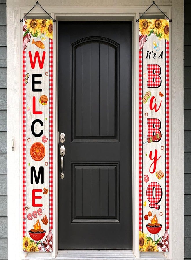 Ticuenicoa BBQ Baby Shower Porch Sign Banner- 2pcs It's A Baby Q Banner with Sunflower Design Rustic Barbecue Welcome Sign for Gender Reveal & Picnic Party Supplies - Image 3