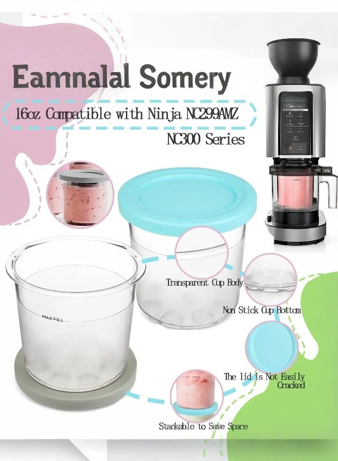 Jourvent 4-Pack Ice Cream Pints with Lids, Compatible with Ninja CREAMI NC300 & NC299AMZ Series, BPA-Free Freezer Containers with Metal Scoop & 4 Spoons for Homemade Sorbet & Milkshakes - Image 2
