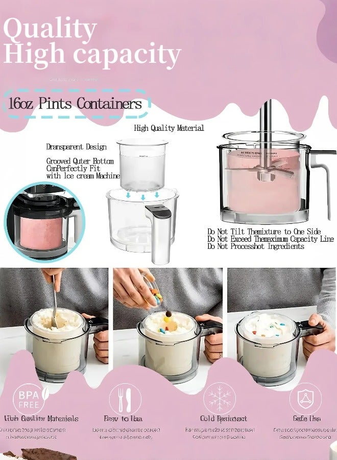 Jourvent 4-Pack Ice Cream Pints with Lids, Compatible with Ninja CREAMI NC300 & NC299AMZ Series, BPA-Free Freezer Containers with Metal Scoop & 4 Spoons for Homemade Sorbet & Milkshakes - Image 3