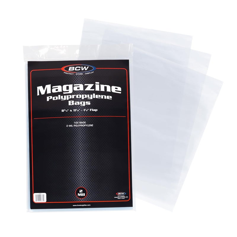 BCW Magazine Bags - 1 Pack of 100 | Acid-Free, Crystal Clear Polypropylene Sleeves for Archival-Quality Storage of Collectible Magazines | Protect and Showcase Your Valuable Comic Book Collection - Image 1