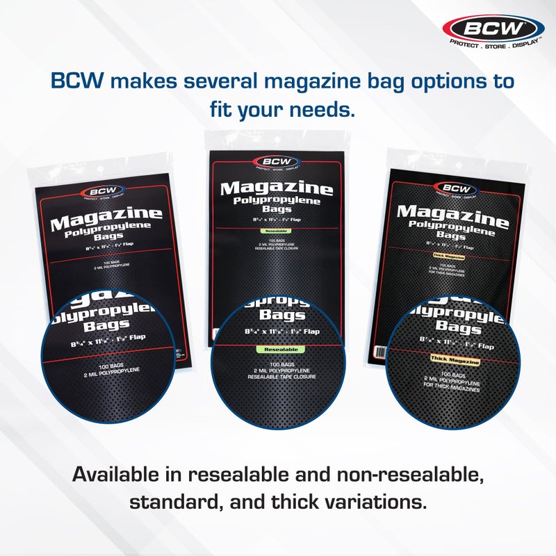 BCW Magazine Bags - 1 Pack of 100 | Acid-Free, Crystal Clear Polypropylene Sleeves for Archival-Quality Storage of Collectible Magazines | Protect and Showcase Your Valuable Comic Book Collection - Image 5