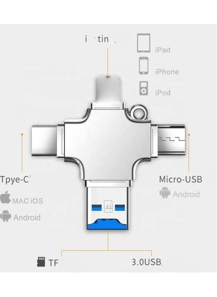 Captaintech 4 in 1 Mini Universal Portable OTG to USB Micro SD Multiple Memory Card Reader Adapter USB Card compatible with Lightning Micro Type C Reader for iOS, Android, Samsung, Tablets, iPhone, iPad, MacBook - Image 1