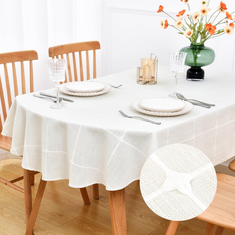 NEWISHER Farmhouse Embroidered Plaid Tablecloth Lattice Fabric Table Cloth Oval Rustic Checkered Table Cover Dining Kitchen Home Decor Party (60 x 84 inch) - Image 1