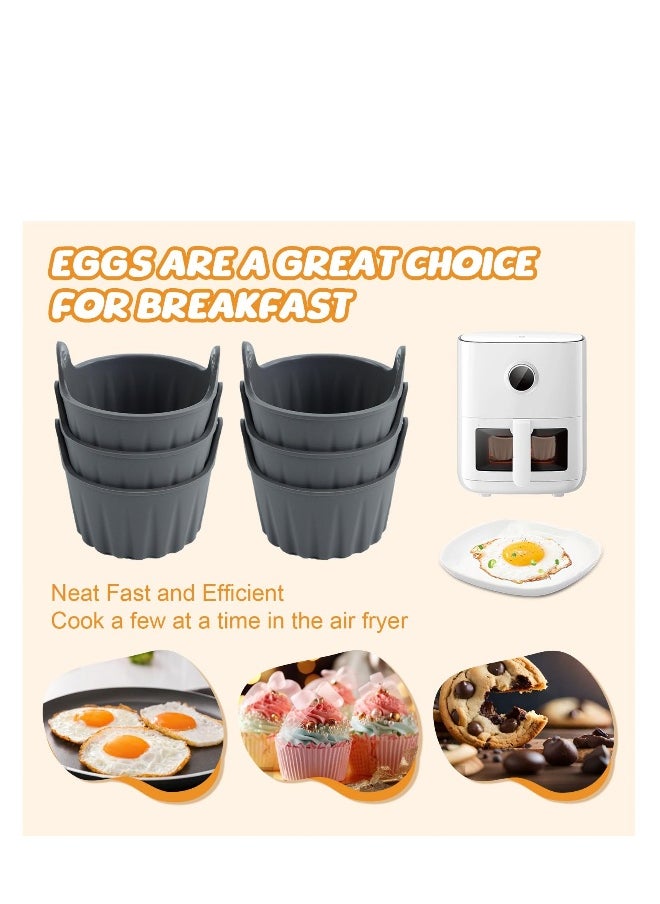 Generic - 6Pcs Air Fryer Egg Mold, Silicone Ramekins for Air Fryer, Nonstick Reusable Air Fryer, Egg Poacher Egg Bites Molds Maker Egg Pan, BPA Free for Oven Microwave, Sturdy and Durable (Gray*6) - Image 1