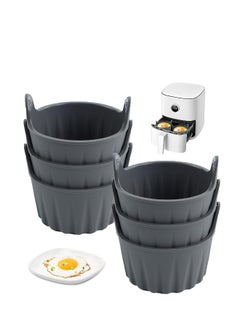 6Pcs Air Fryer Egg Mold, Silicone Ramekins for Air Fryer, Nonstick Reusable Air Fryer, Egg Poacher Egg Bites Molds Maker Egg Pan, BPA Free for Oven Microwave, Sturdy and Durable (Gray*6)