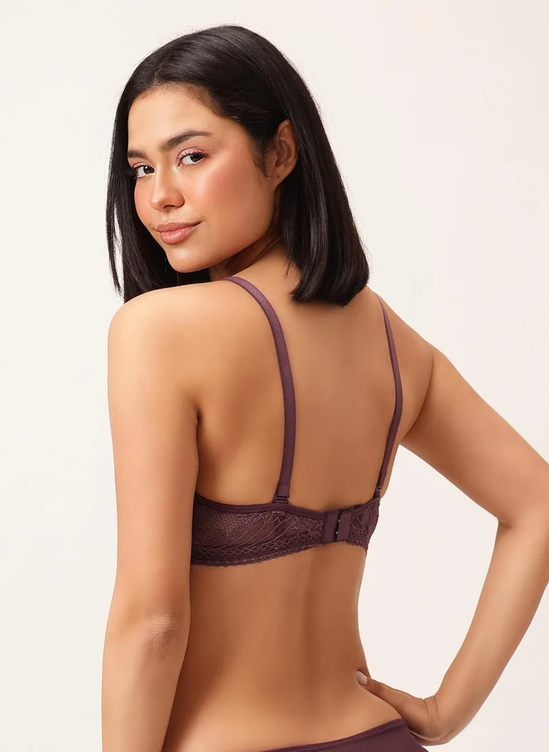 كلوفيا Clovia Padded Non-Wired Full Coverage Multiway Bra in Wine Colour - Lace