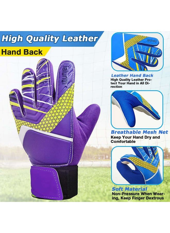 Jalunth Goalkeeper Goalie Soccer Gloves - Kids & Youth Football Goal Keeper Gloves with Embossed Anti-Slip Latex Palm and Soft PU Hand Back (Purple, 7) - Image 2