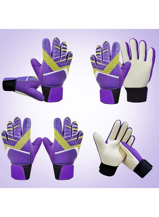 Jalunth Goalkeeper Goalie Soccer Gloves - Kids & Youth Football Goal Keeper Gloves with Embossed Anti-Slip Latex Palm and Soft PU Hand Back (Purple, 7) - Image 4