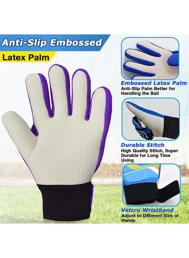 Jalunth Goalkeeper Goalie Soccer Gloves - Kids & Youth Football Goal Keeper Gloves with Embossed Anti-Slip Latex Palm and Soft PU Hand Back (Purple, 7) - Image 3