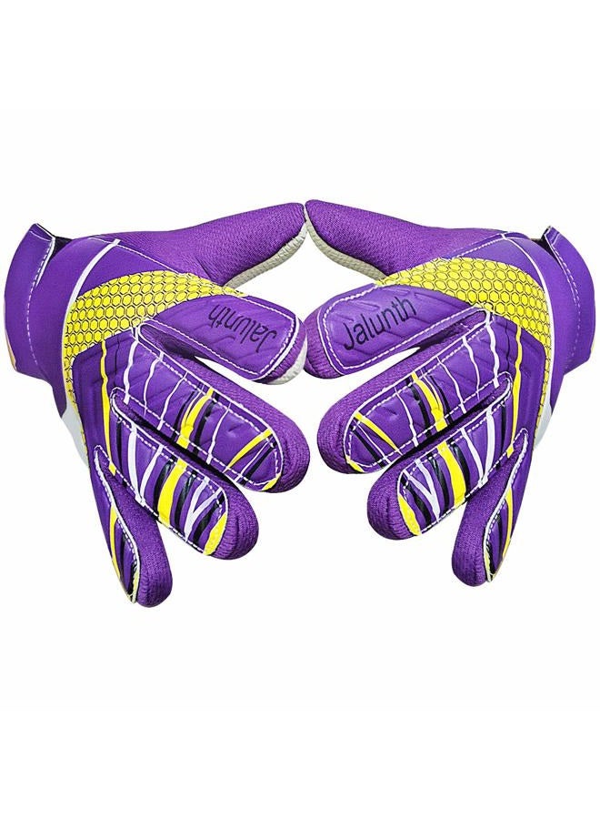 Jalunth Goalkeeper Goalie Soccer Gloves - Kids & Youth Football Goal Keeper Gloves with Embossed Anti-Slip Latex Palm and Soft PU Hand Back (Purple, 7) - Image 1