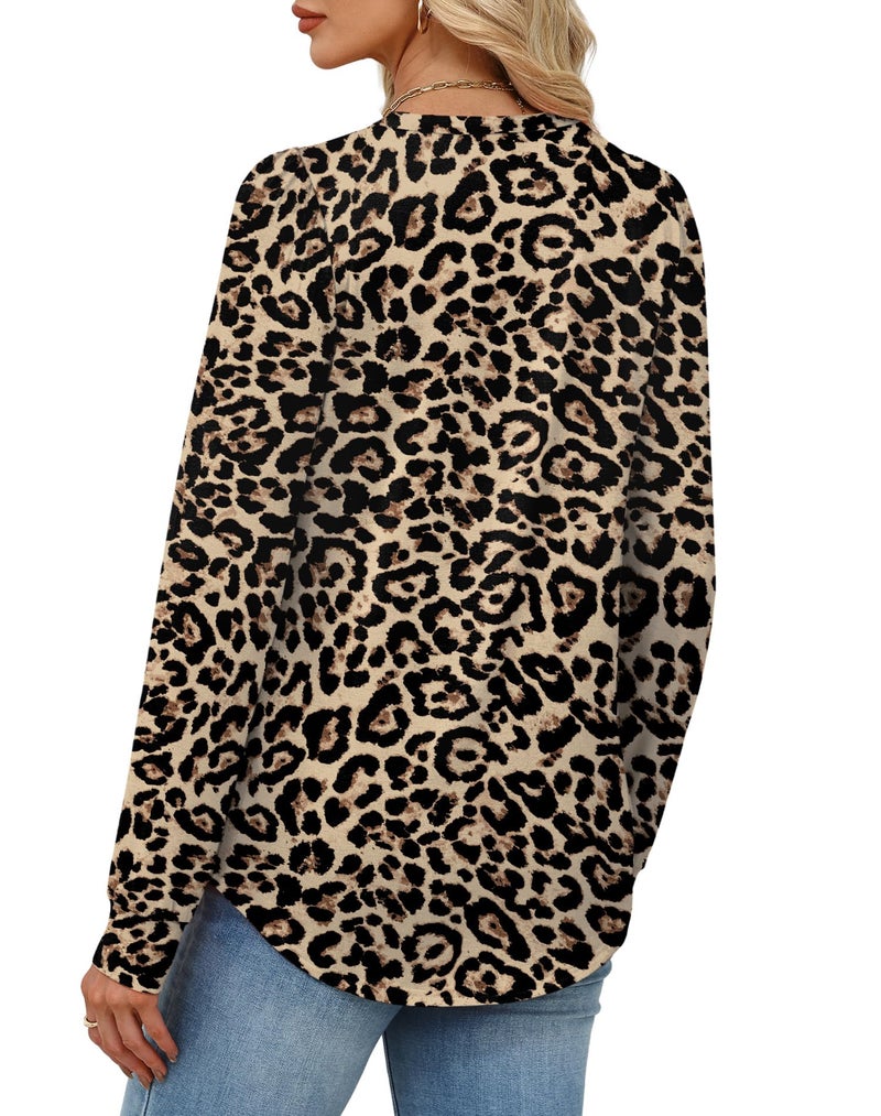 Alaroo Cheetah Print Top Long Sleeve Shirts Womens Fall Fashion 2025 Basic Tunic Crewneck Sweatshirts Boho Clothes Print 7 M - Image 5
