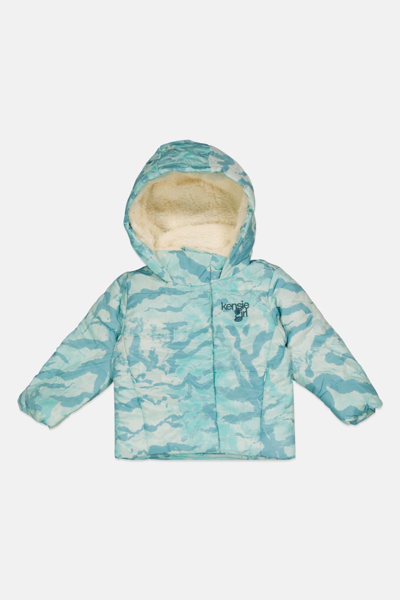 Kensie Girl جاكيتات مبطنة للبنات الصغيرات بشعار مطرز، لون نعناعي أزرق - Image 1