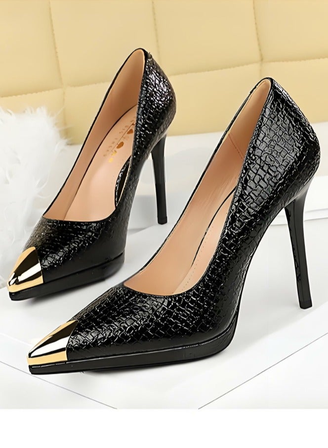 بيج تري المرأة مضخات معدنية مغلقة أشارت إصبع القدم الكعب العالي الأسود 11.5CM - Image 1