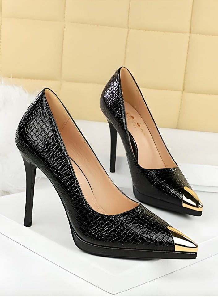 بيج تري المرأة مضخات معدنية مغلقة أشارت إصبع القدم الكعب العالي الأسود 11.5CM - Image 2