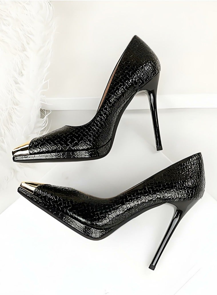 بيج تري المرأة مضخات معدنية مغلقة أشارت إصبع القدم الكعب العالي الأسود 11.5CM - Image 3