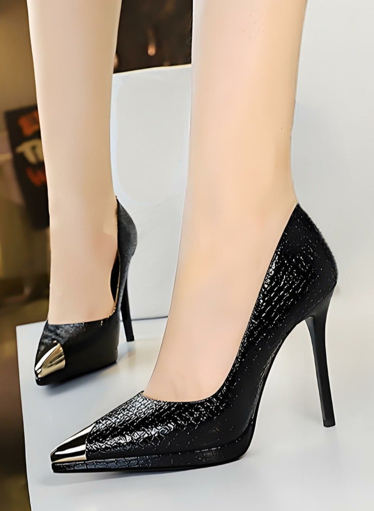 بيج تري المرأة مضخات معدنية مغلقة أشارت إصبع القدم الكعب العالي الأسود 11.5CM - Image 4