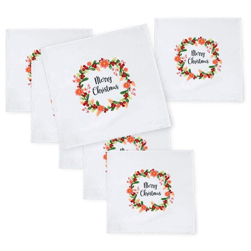 Khakee 6 Pcs Christmas Theme Tafta Silk Table Napkins 10x 10 for Xmas Decoration Christmas OrnamentsChristmas Gift npxmas340P - Image 1
