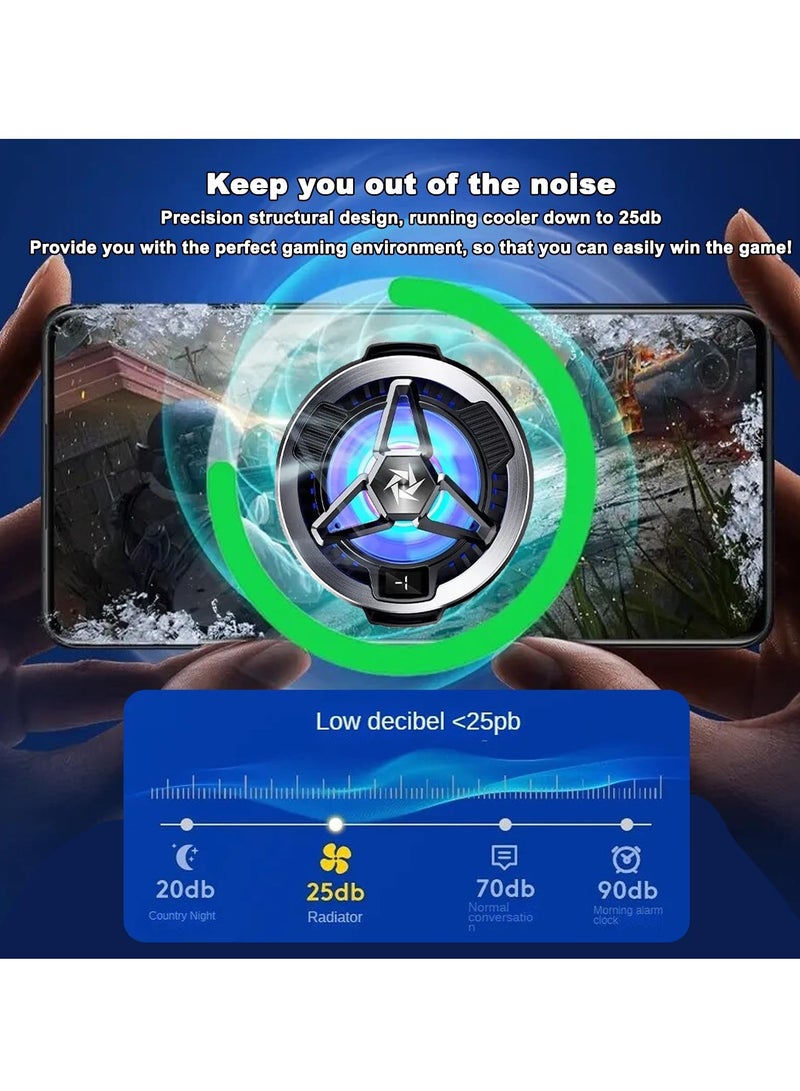 وسادة تبريد للهاتف المحمول، مبرد مغناطيسي للهاتف المحمول مع شريحة تبريد أشباه الموصلات، مروحة سطح مكتب USB عالمية، مناسبة لأجهزة Android / الكمبيوتر اللوحي / iPad 【شاشة رقمية للألعاب + مشبك + غلاف إ - Image 3