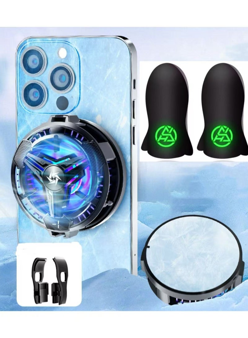 وسادة تبريد للهاتف المحمول، مبرد مغناطيسي للهاتف المحمول مع شريحة تبريد أشباه الموصلات، مروحة سطح مكتب USB عالمية، مناسبة لأجهزة Android / الكمبيوتر اللوحي / iPad 【شاشة رقمية للألعاب + مشبك + غلاف إ - Image 1