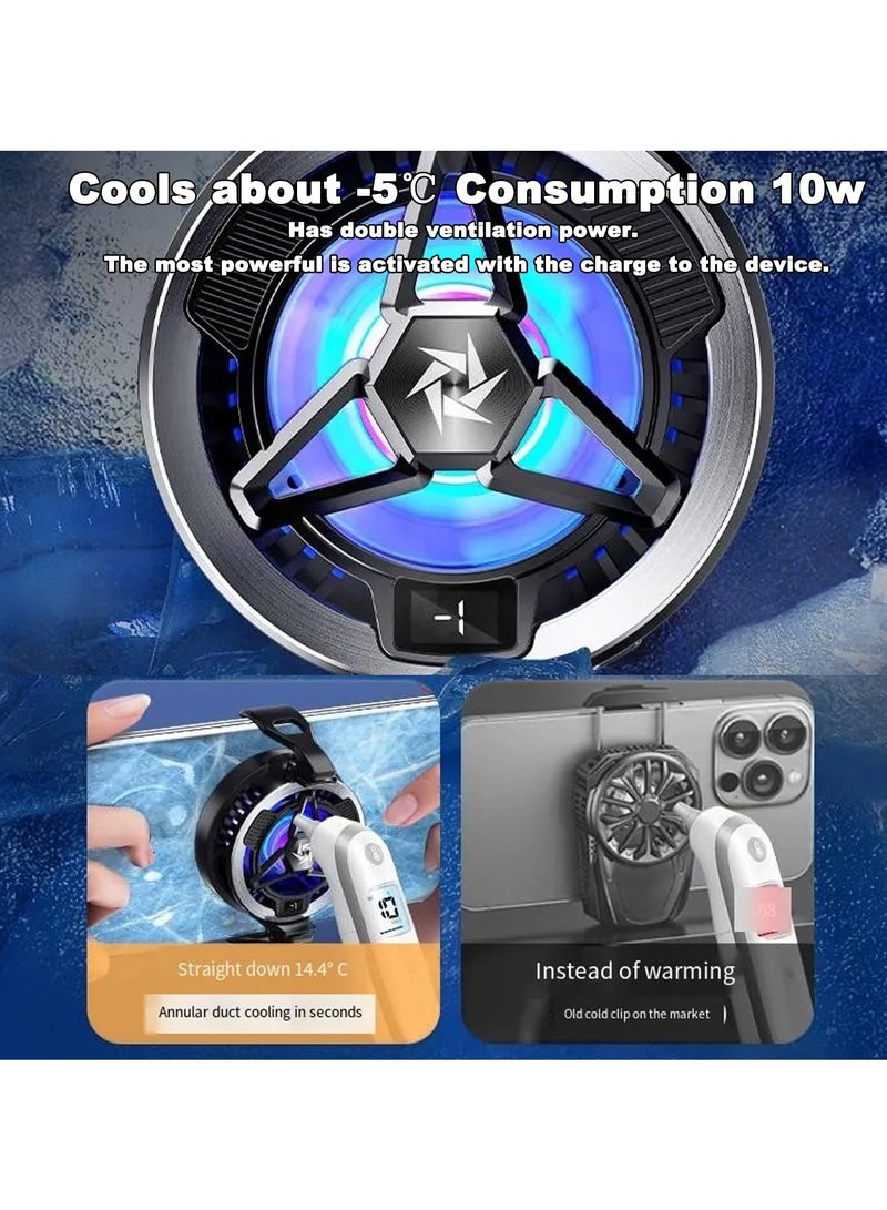 وسادة تبريد للهاتف المحمول، مبرد مغناطيسي للهاتف المحمول مع شريحة تبريد أشباه الموصلات، مروحة سطح مكتب USB عالمية، مناسبة لأجهزة Android / الكمبيوتر اللوحي / iPad 【شاشة رقمية للألعاب + مشبك + غلاف إ - Image 5