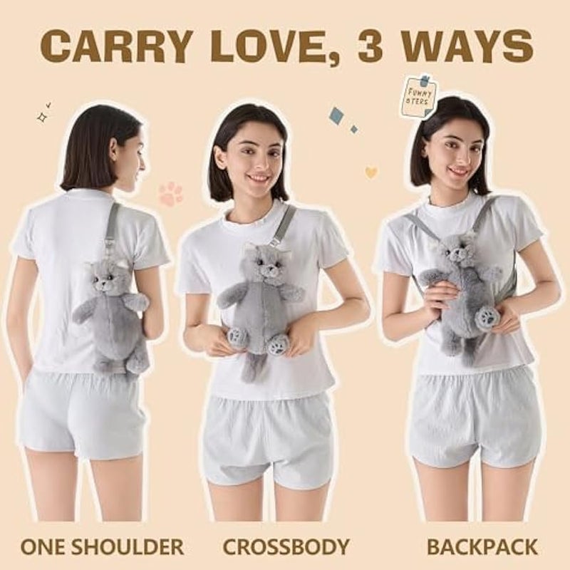 Stuffed Animals Backpack, Cute Cat plush Backpack, Realistic Animal Handcrafted Daypack with Adjustable Straps, Birthday Gifts for Women, y Cat - Image 2