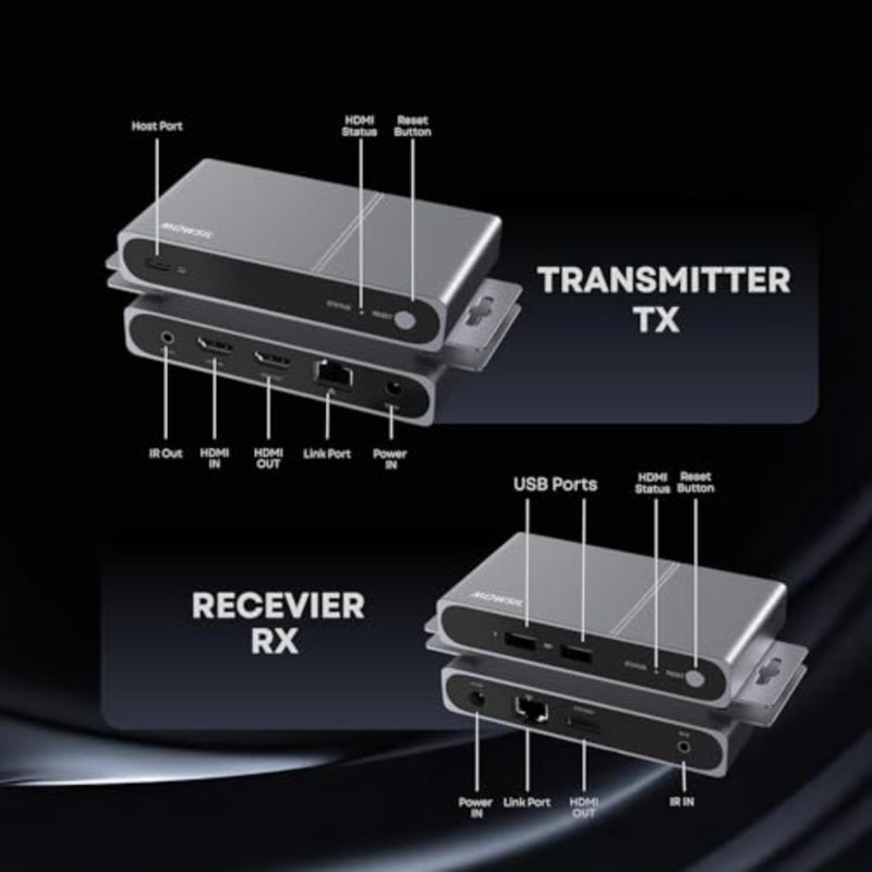 موسع HDMI KVM لاستخدام جهاز عرض تلفزيون الكمبيوتر، سبائك الألومنيوم، أسود، إشارة ثابتة لمسافة طويلة 120 مترًا مع 4K@30 هرتز عبر CAT6، دعم USB IR، واحد إلى عدة ما يصل إلى 253 جهاز استقبال، التوصيل والتشغيل - Image 5