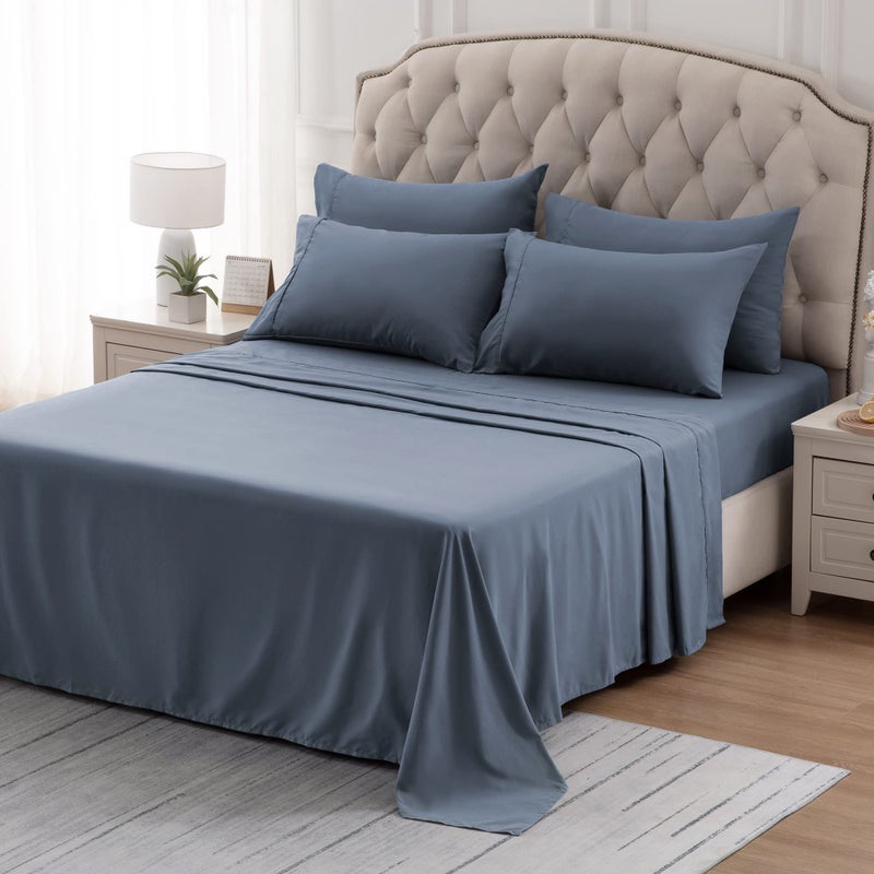 SLEEP ZONE مجموعة ملاءات أطفال سليب زون نانوتكس فائقة النعومة للتبريد حجم توين XL 3 قطع - ملاءة مسطحة وغطاء وسادة سهلة العناية - خالية من التجاعيد ومقاومة للتلاشي وعمق جيب 16" (أزرق فلينت توين XL) - Image 4