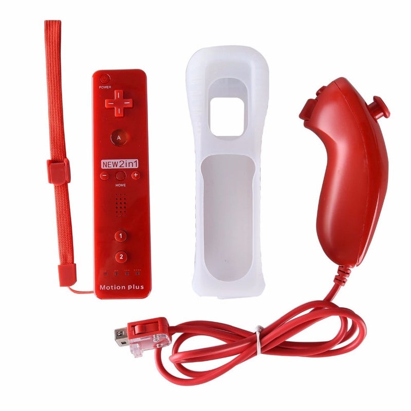 wii two-in-one handle with built-in accelerator, red straight handle + red curved handle (built-in accelerator) - Image 1