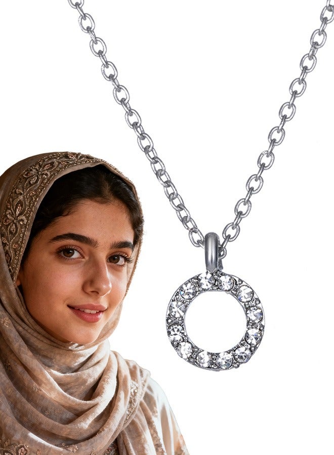 1 PCS قلادة مستديرة مع قلادة الماس (فضية) - Image 1