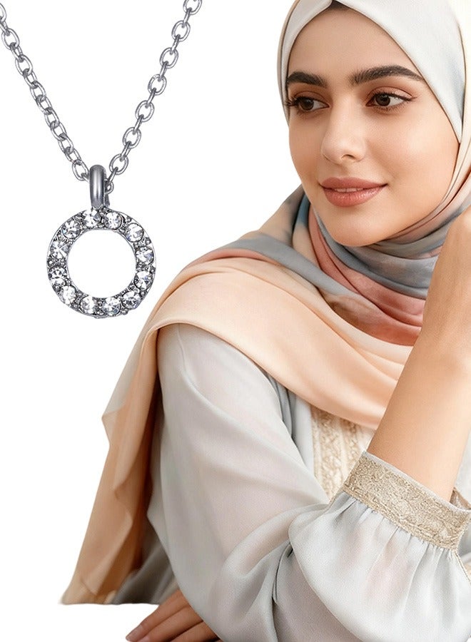 1 PCS قلادة مستديرة مع قلادة الماس (فضية) - Image 3