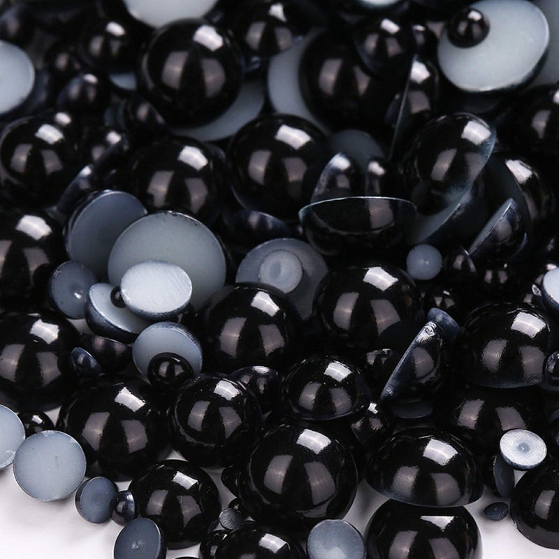 Dowarm 1000 Pieces Flatback Half Pearls Flat Backed Round Half Pearls Beads for Crafts Jewlery Loose Beads Gem Mixed Size 4MM14MM Jet Black