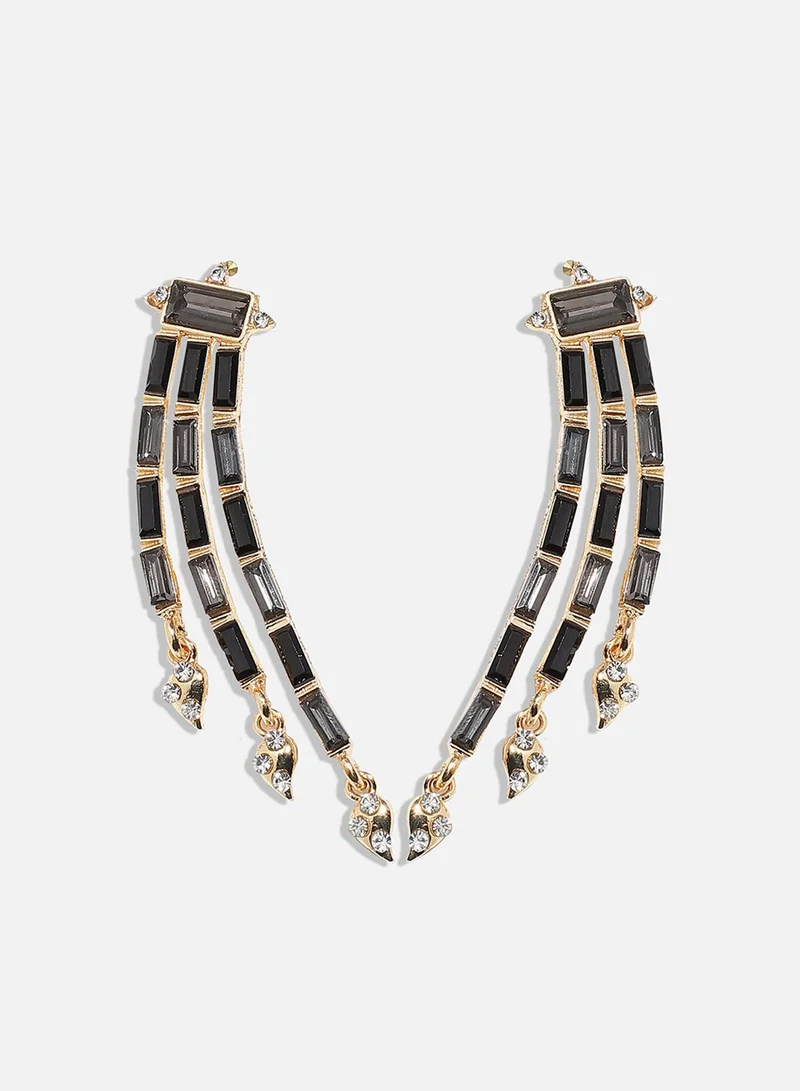 سوهي أقراط متدلية ثلاثية - أسود وفضي