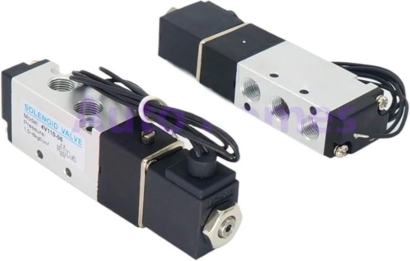 4V110 M5 صمام مغناطيسي هوائي 12 فولت 24 فولت تيار مستمر 5 2 اتجاه صمام تحكم مع سلك رصاص - Image 2