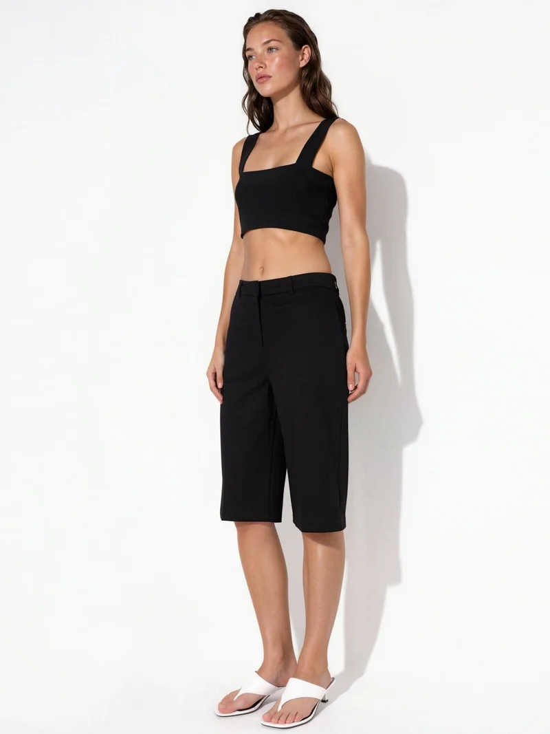 Hiccup Black Straight Fit Bermuda Shorts (w/out Belt) for Women | Best Price UAE