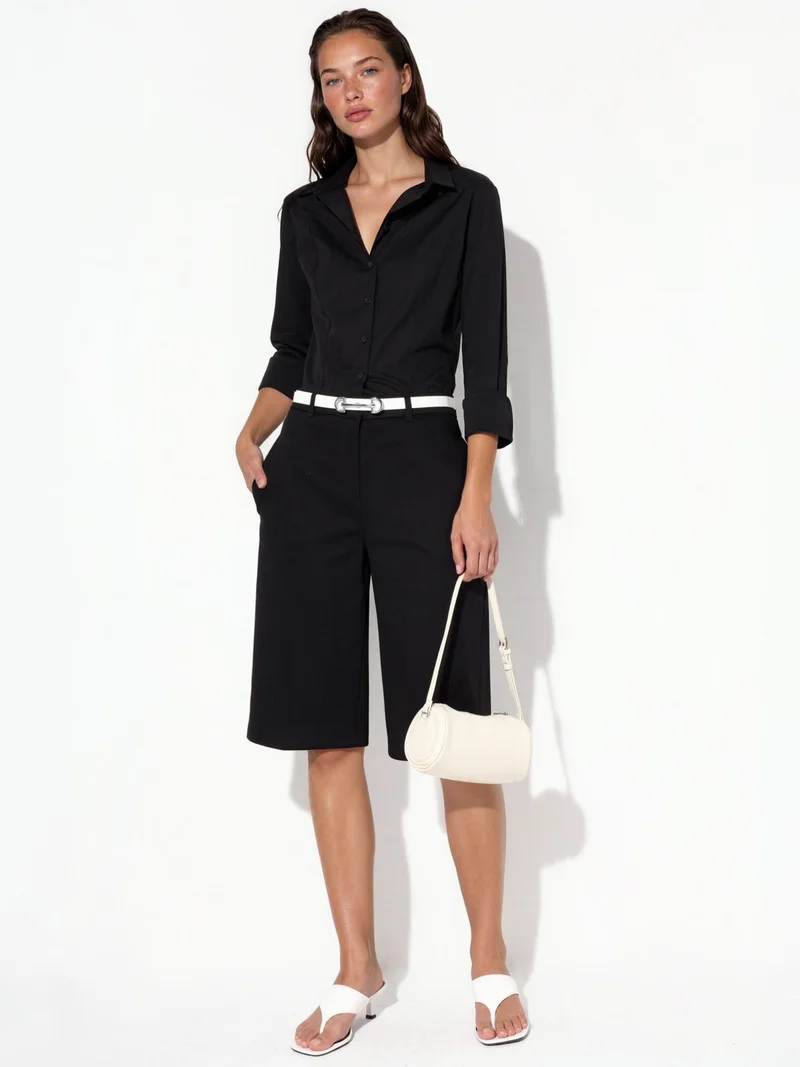 Hiccup Black Straight Fit Bermuda Shorts (w/out Belt) for Women | Best Price UAE