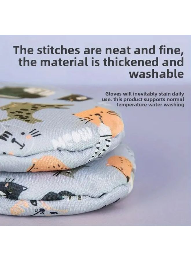 Cute Cat Pattern Non Slip Kitchen Gloves Dishwasher Safe Polyester 1 Set - Image 5