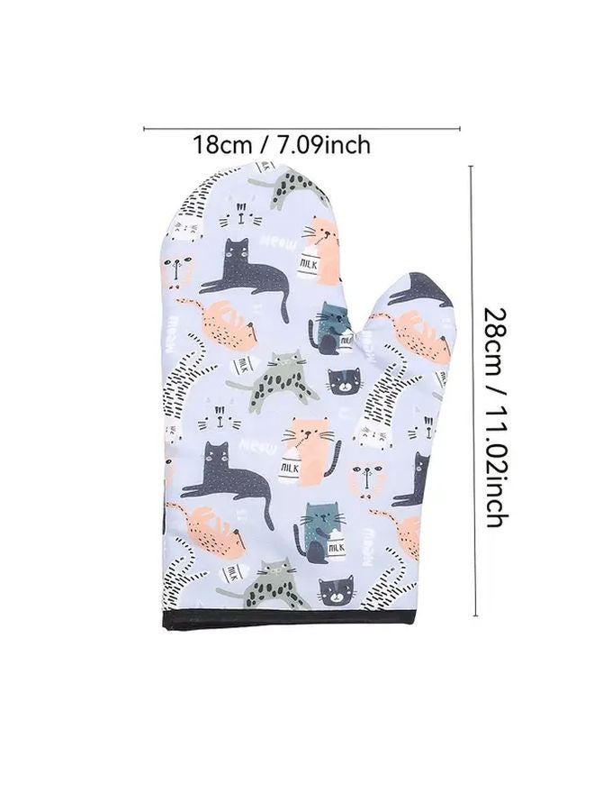 Cute Cat Pattern Non Slip Kitchen Gloves Dishwasher Safe Polyester 1 Set - Image 4