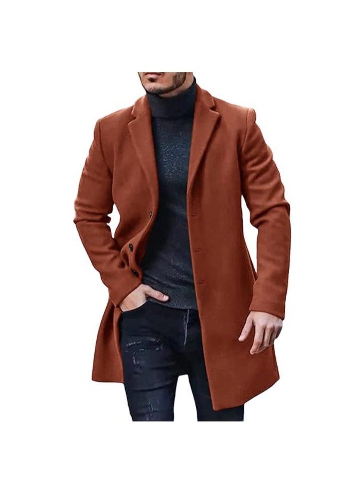 Loquat - Squality  Breasted Long Coat Men Orange - Image 1
