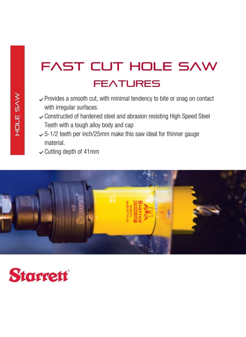 Starrett Starrett BiMetal Fast Cut Straight Pitch Hole Saw with Abrasion Resistant HSS Teeth  Ideal for Cutting Metal Steel and Wood  134 Diameter 158 Depth  FCH0134G  - Image 2