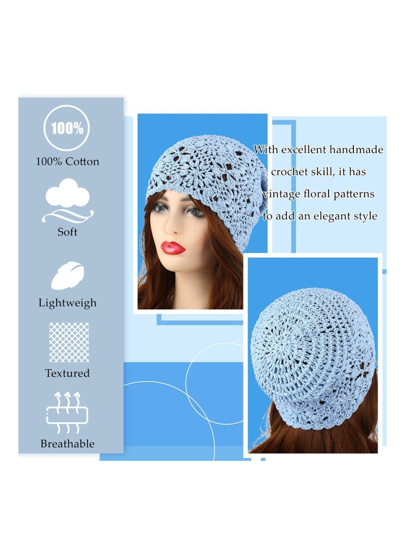 Y&D 2 Pieces Floral Crochet Slouchy Beanie Hat Handmade Knit Cutout Women Skull Cap Stretchy Knitted for - Image 3