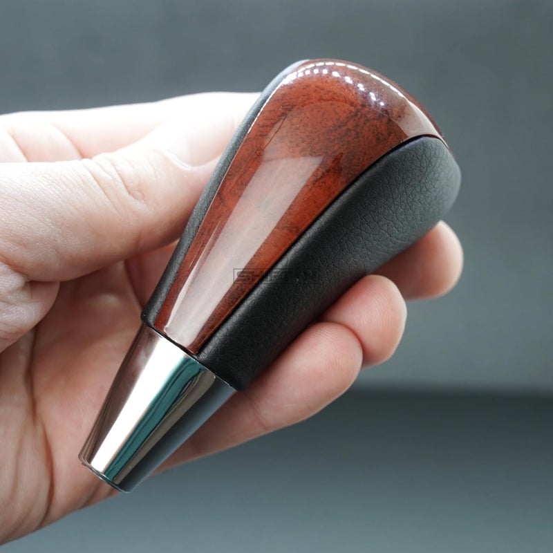 SHIFTIN Leather Wood Gear Shift Knob for Toyota Avalon Yaris 4Runner Land Cruiser Sienna Camry Solara Tacoma and Lexus ES300 ES330 GS300 GS400 GS430 SC (Black Leather/Brown Walnut) - Image 2
