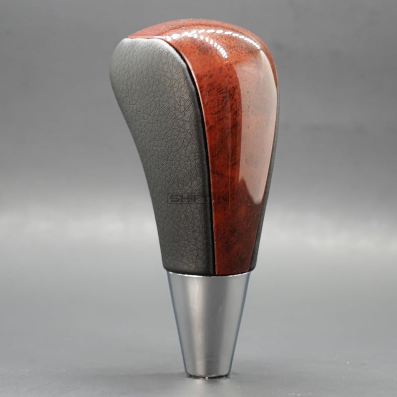 SHIFTIN Leather Wood Gear Shift Knob for Toyota Avalon Yaris 4Runner Land Cruiser Sienna Camry Solara Tacoma and Lexus ES300 ES330 GS300 GS400 GS430 SC (Black Leather/Brown Walnut) - Image 3