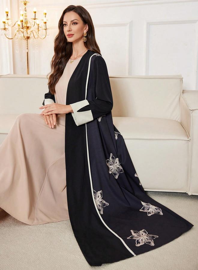 Take Two Black Floral Print Open Front Abaya - Image 5