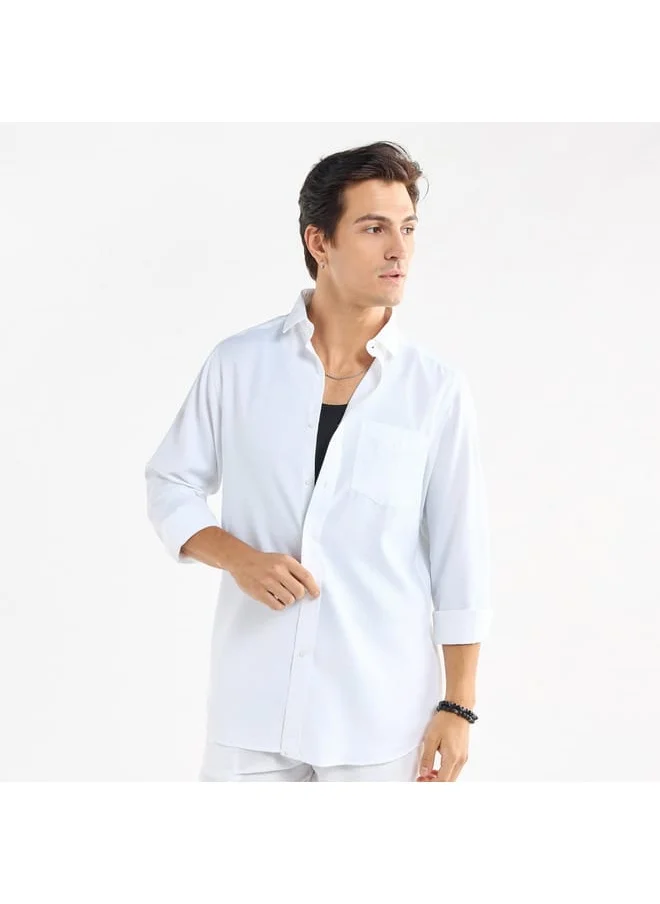 FAV Textured Shirt with Long Sleeves and Pocket