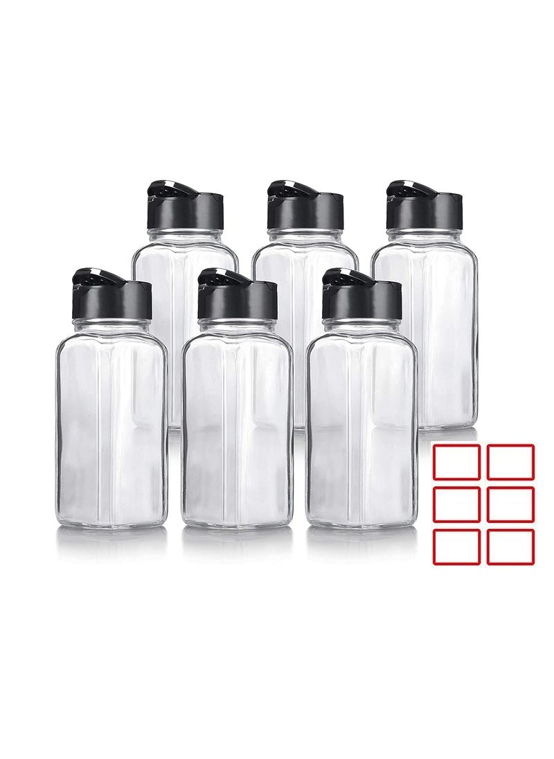 Khandhar Khandhar Spice Jar Glass Container For Storage Salt Pepper Square Kitchen Storage Glass Jar For Oregano And Chilly Flakes Dispenser With Lid 6 Transparent  - Image 1